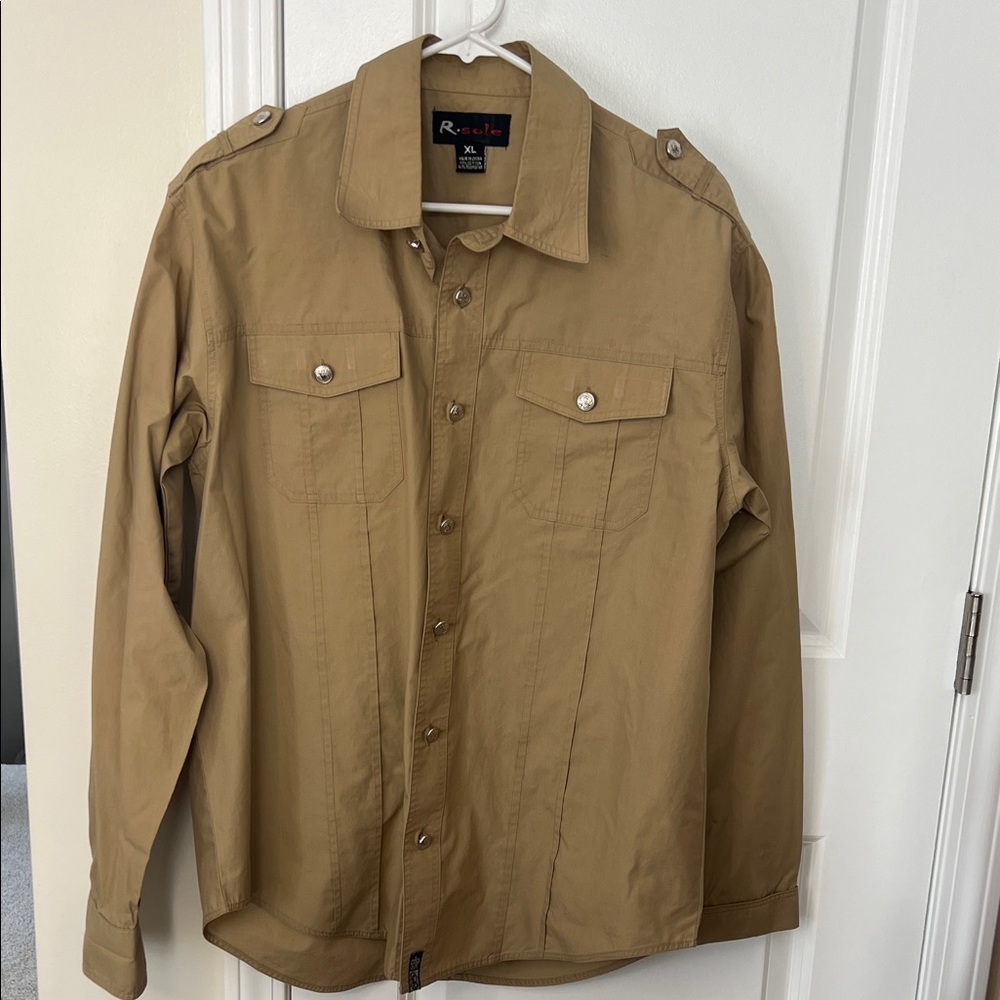 R-Sole Men's Light Brown Long Sleeve Button Down Shirt